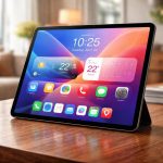 tablette-table-bois-interface-colorée
