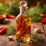 flacon-verre-huile-piments-herbes